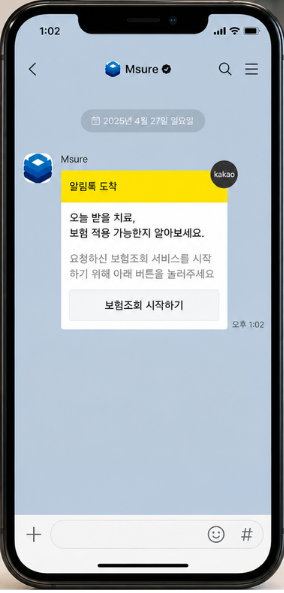 보험조회 시작 안내 카카오 알림톡 화면